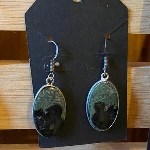 Jasper Stone Oval Earrings Sterling Silver